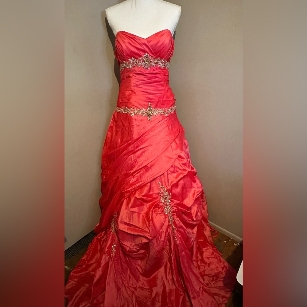 Pink prom gown, with silver accents-down the length of gown-lace up back-Size 14